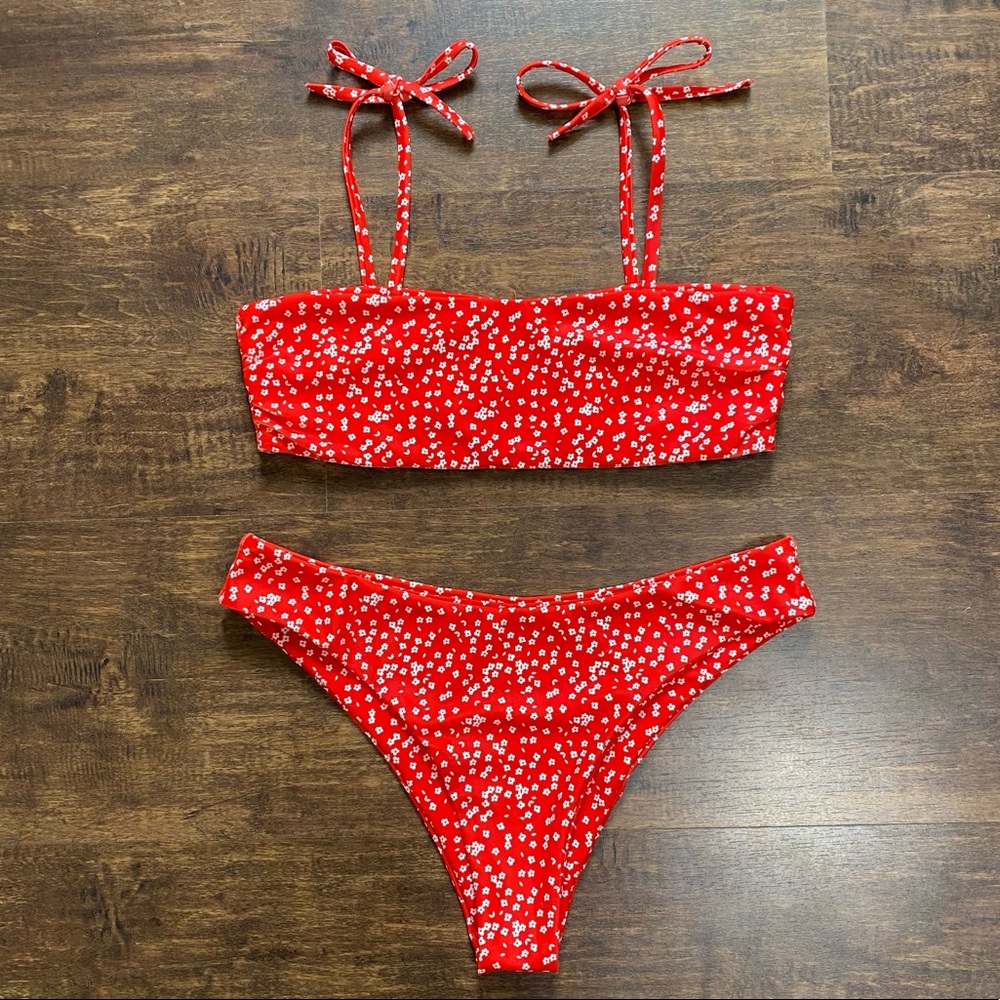 new shein ditsy floral tie shoulder bikini size small